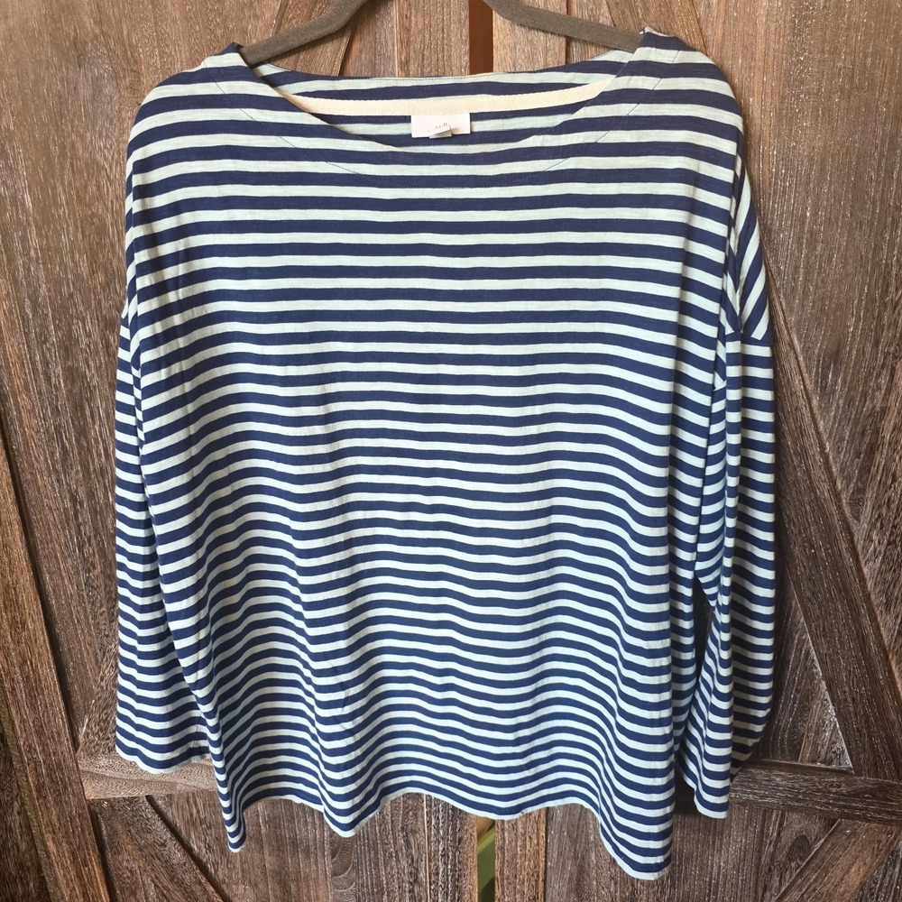 J. Jill Shirt Women's Size XL Navy & Blue Striped 3/4 Sleeve Tee Knit Stretch